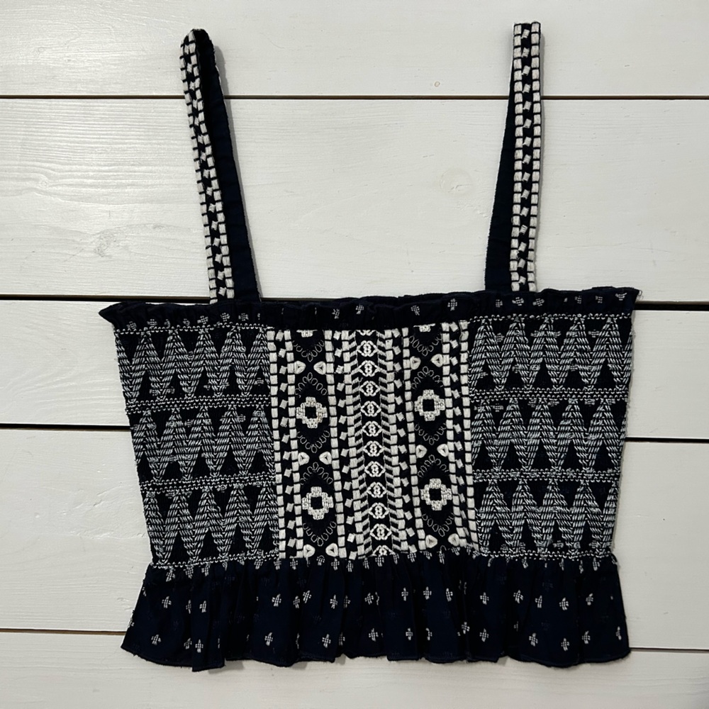 Forever 21 Navy and White Embroidered Crop Top